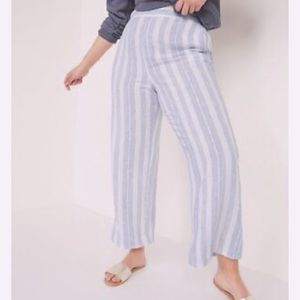 NWT Old Navy white with navy stripes linen blend palazzo wide leg cropped pants